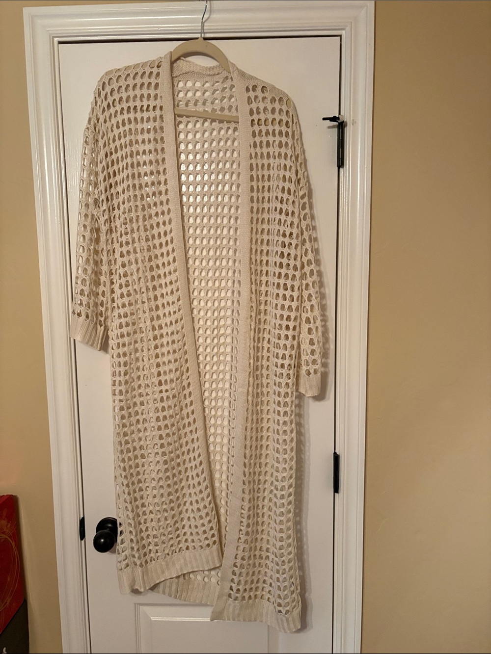 Open-Knit Long Cream Women's Cardigan Sweater